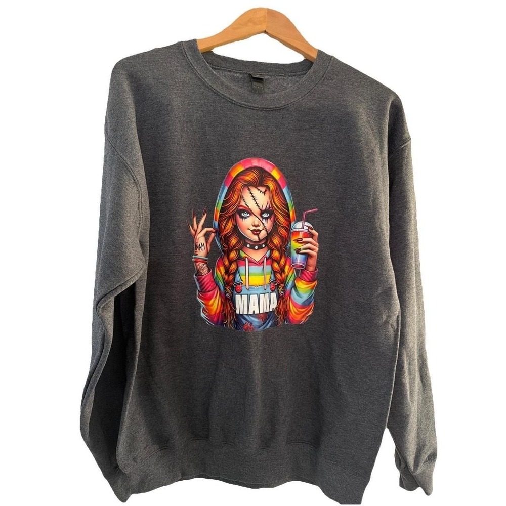 Brat Style Boutique Mama Play Nice Crew Neck Sweatshirt Halloween Grey Medium